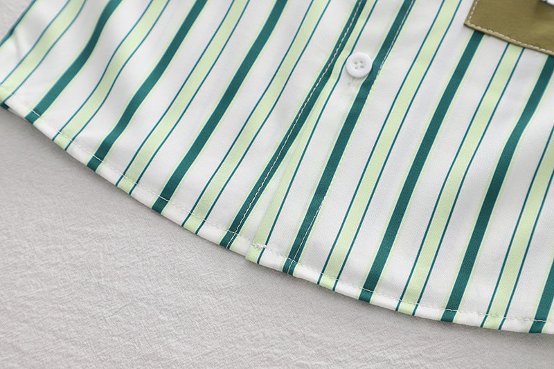 Boys Striped Spread Collar Shirt with Shorts
