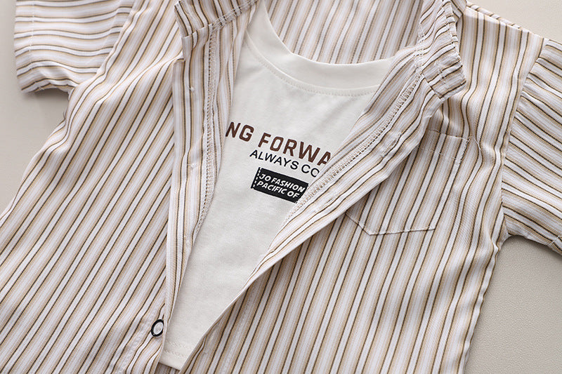 Boys Striped Pure Cotton Shirt with Shorts