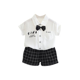 Boys Printed Pure Cotton Shirt with Shorts And Bow