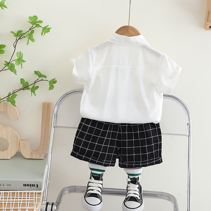 Boys Printed Pure Cotton Shirt with Shorts And Bow