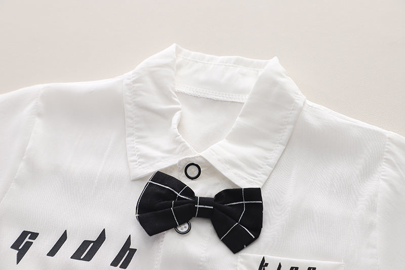 Boys Printed Pure Cotton Shirt with Shorts And Bow