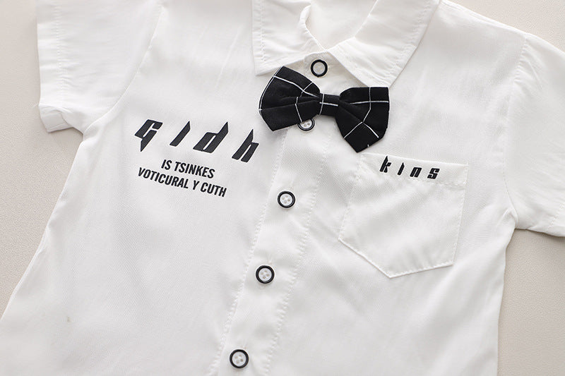 Boys Printed Pure Cotton Shirt with Shorts And Bow