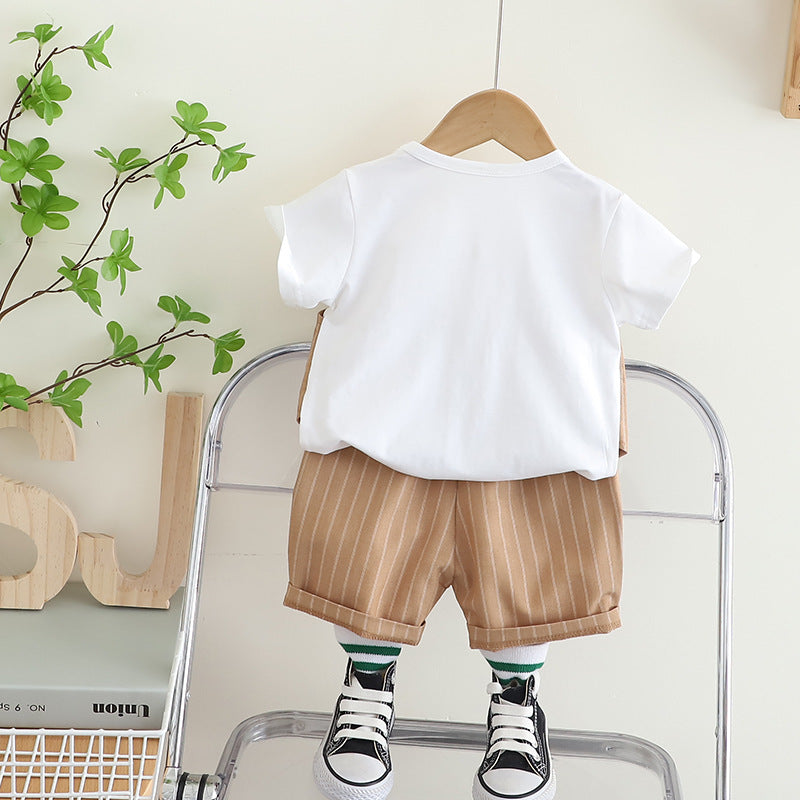 Boys Striped Pure Cotton T-shirt with Shorts