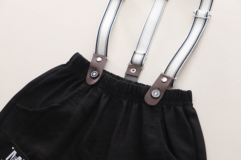 Boys Striped Pure Cotton Shirt with Shorts With Suspenders