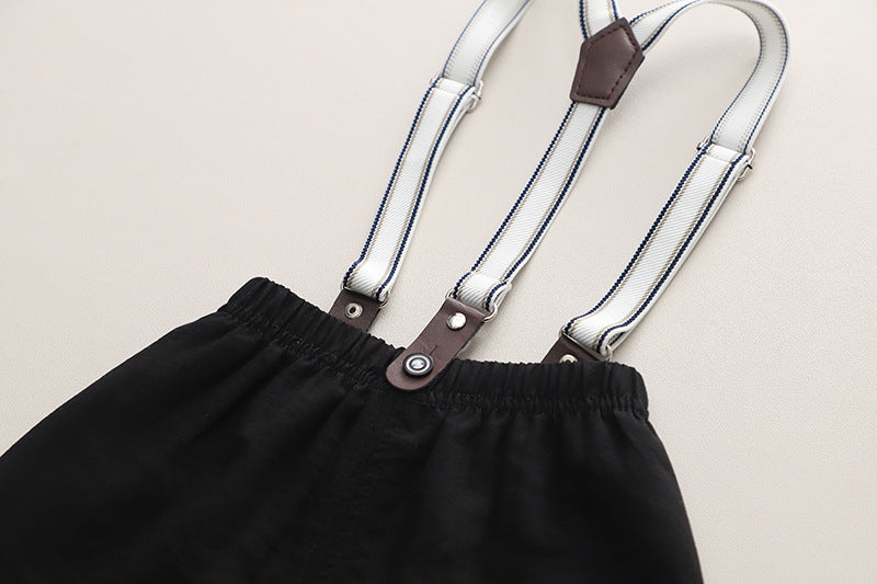 Boys Striped Pure Cotton Shirt with Shorts With Suspenders
