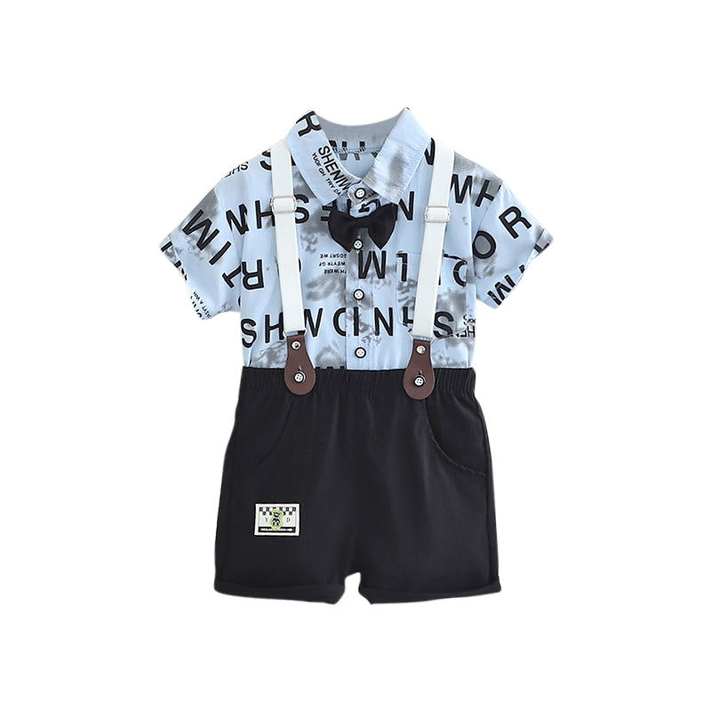 Boys Printed Pure Cotton Shirt And Shorts With Suspenders