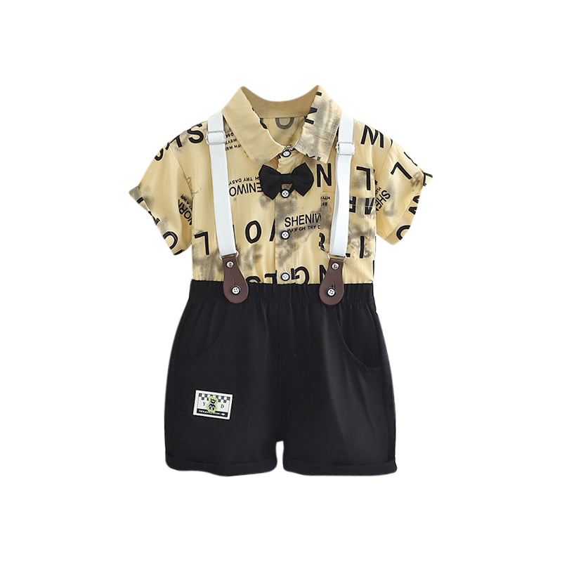 Boys Printed Pure Cotton Shirt with Shorts & Suspenders