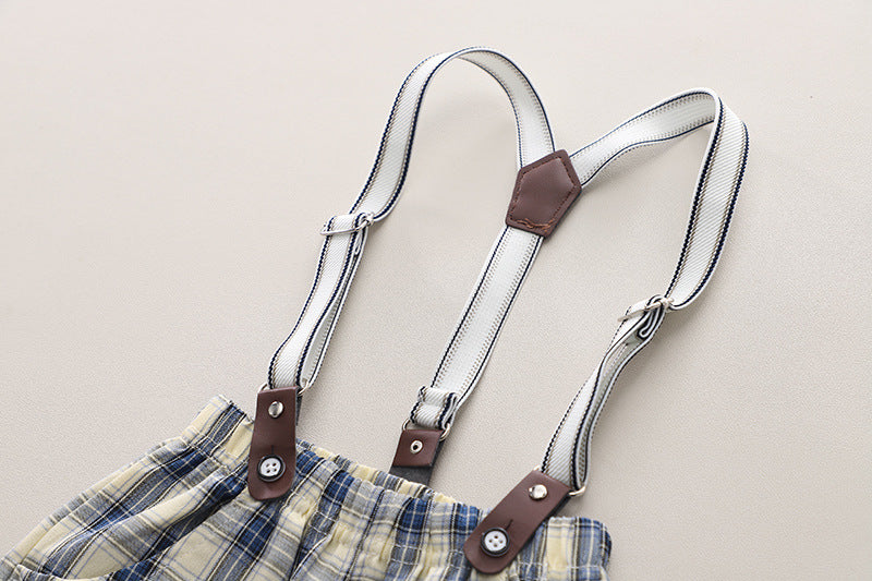 Boys Printed Pure Cotton Shirt with Shorts And Suspenders
