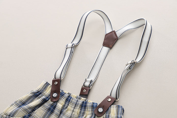 Boys Printed Pure Cotton Shirt with Shorts And Suspenders