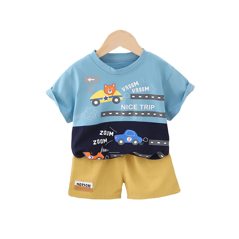 Infant Boys Printed Pure Cotton T-shirt With Shorts