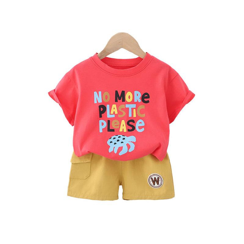 Infant Boys Printed Pure Cotton T-shirt With Shorts