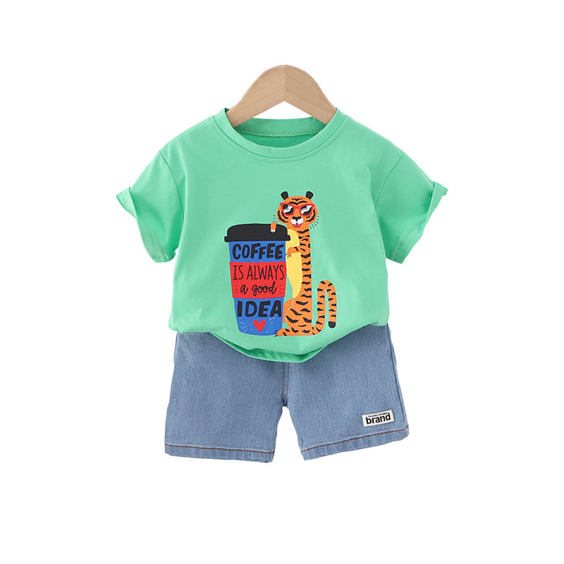 Infant Boys Printed Pure Cotton T-shirt With Shorts