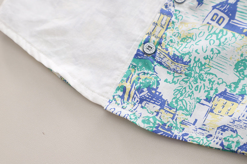 Boys White & Green Printed T-shirt with Shorts