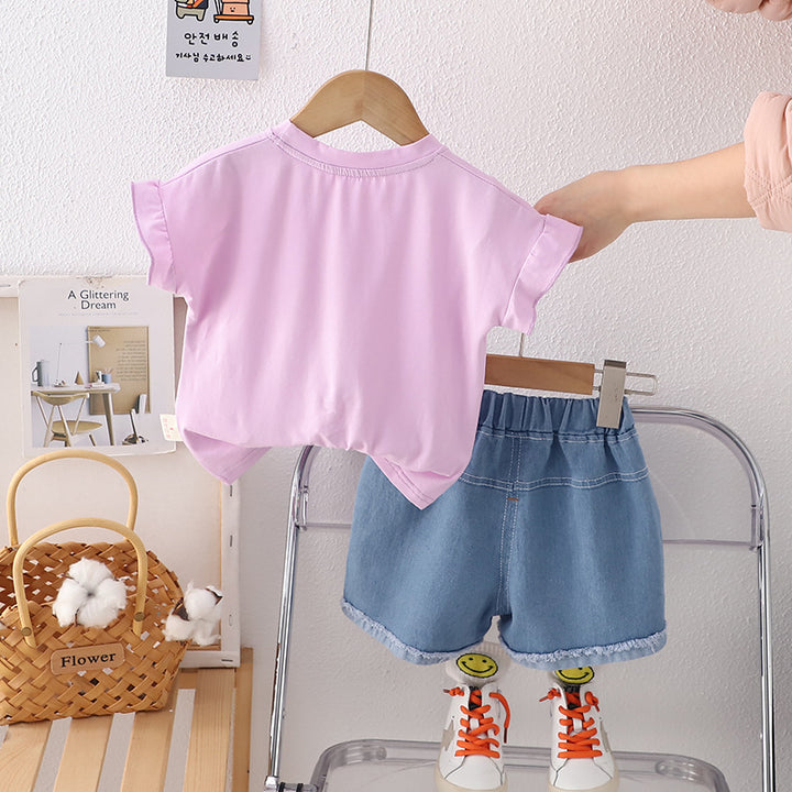 Girls Embroidered Round Neck T-shirt With Shorts