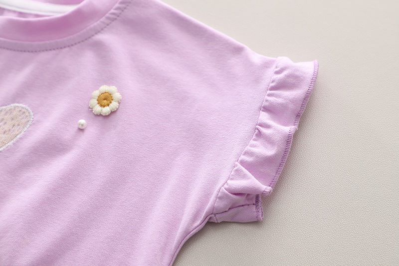 Girls Embroidered Round Neck T-shirt With Shorts