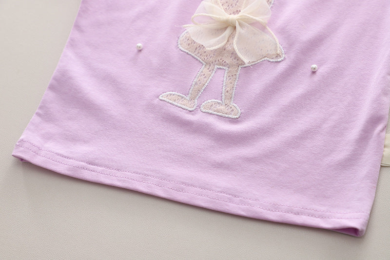 Girls Embroidered Round Neck T-shirt With Shorts