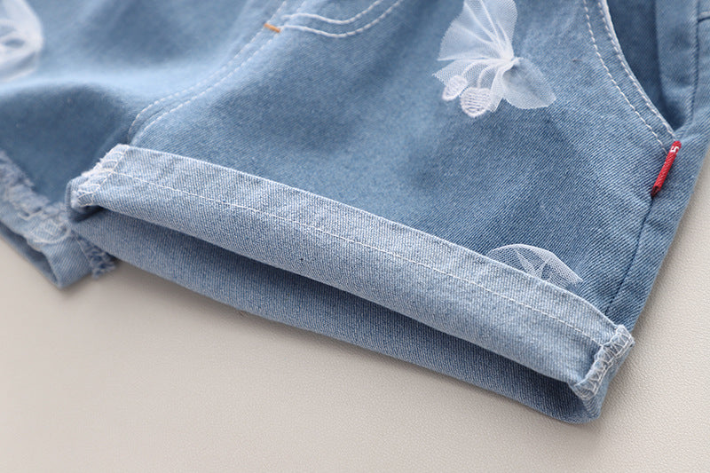 Girls Embroidered Round Neck T-shirt With Shorts