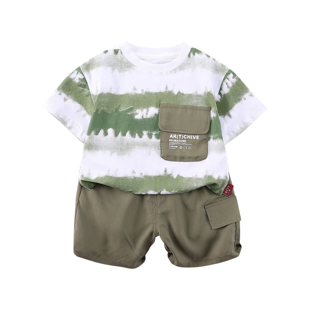 Boys Green Typography Printed T-shirt With Shorts