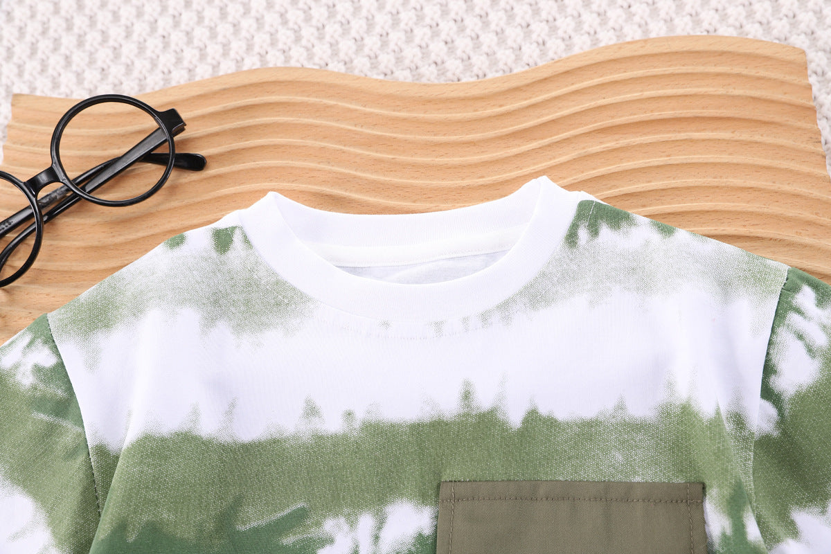 Boys Green Typography Printed T-shirt With Shorts