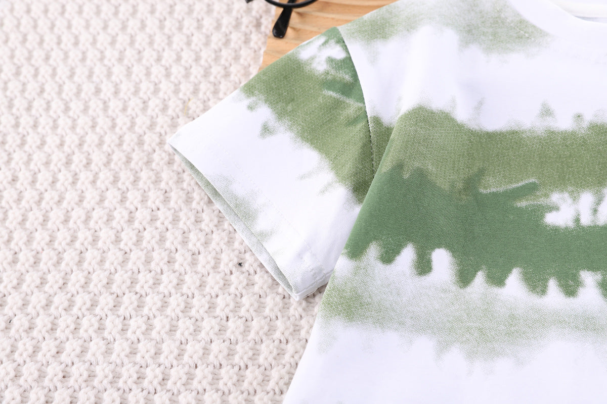 Boys Green Typography Printed T-shirt With Shorts