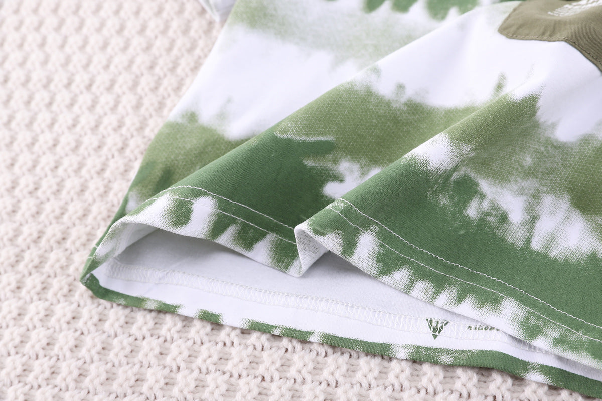 Boys Green Typography Printed T-shirt With Shorts