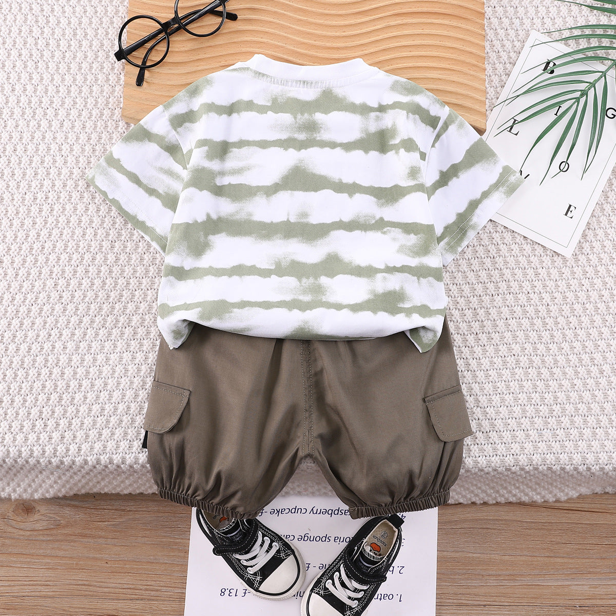 Boys White & Grey Printed T-shirt with Shorts