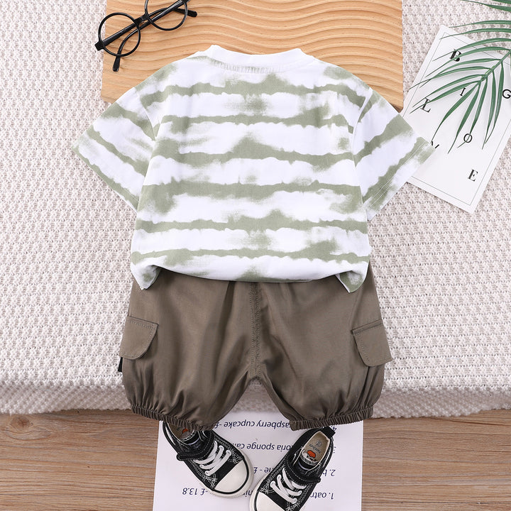 Boys White & Grey Printed T-shirt with Shorts