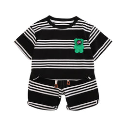 Boys Black & White Striped T-shirt With Shorts