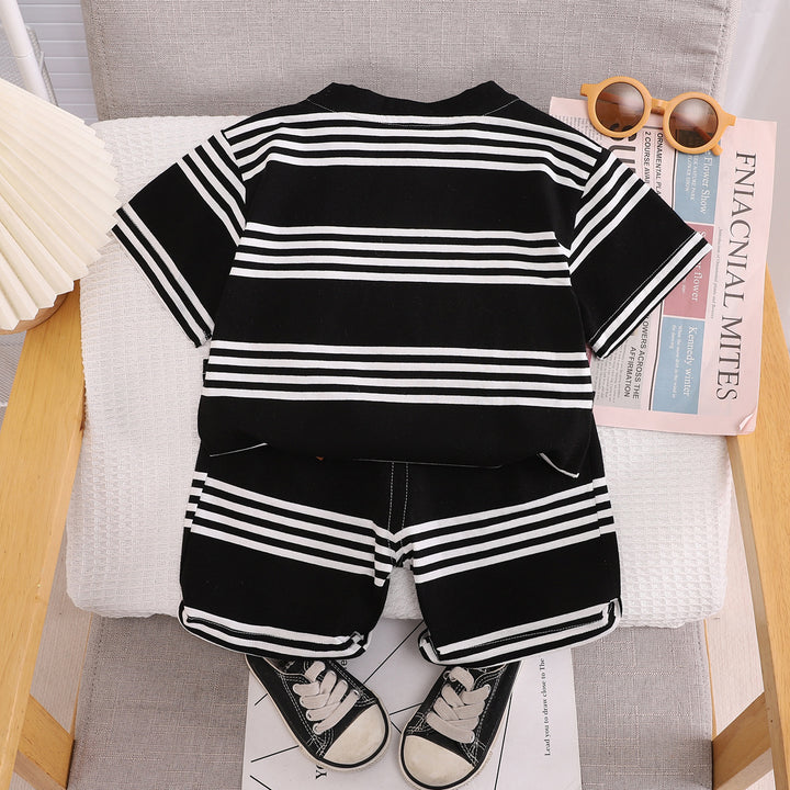Boys Black & White Striped T-shirt With Shorts
