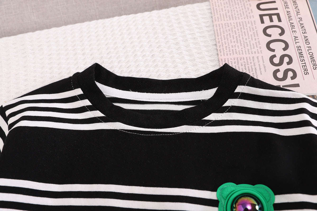 Boys Black & White Striped T-shirt With Shorts