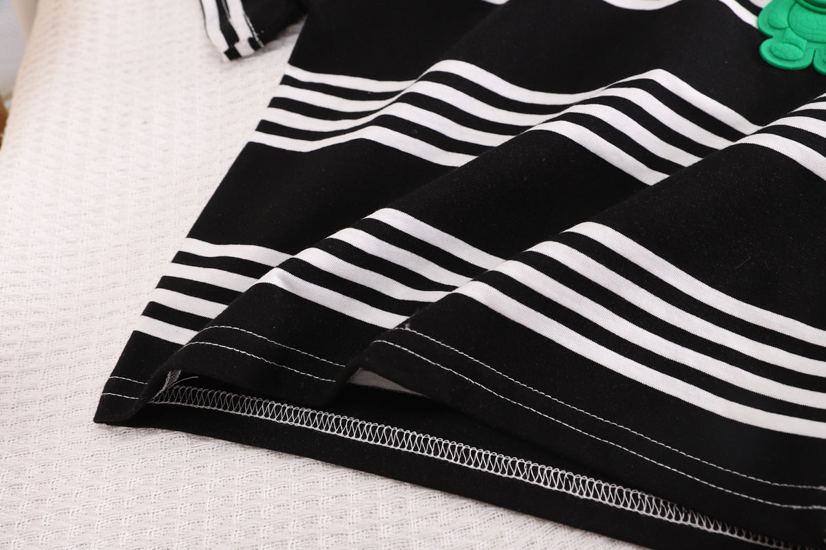 Boys Black & White Striped T-shirt With Shorts