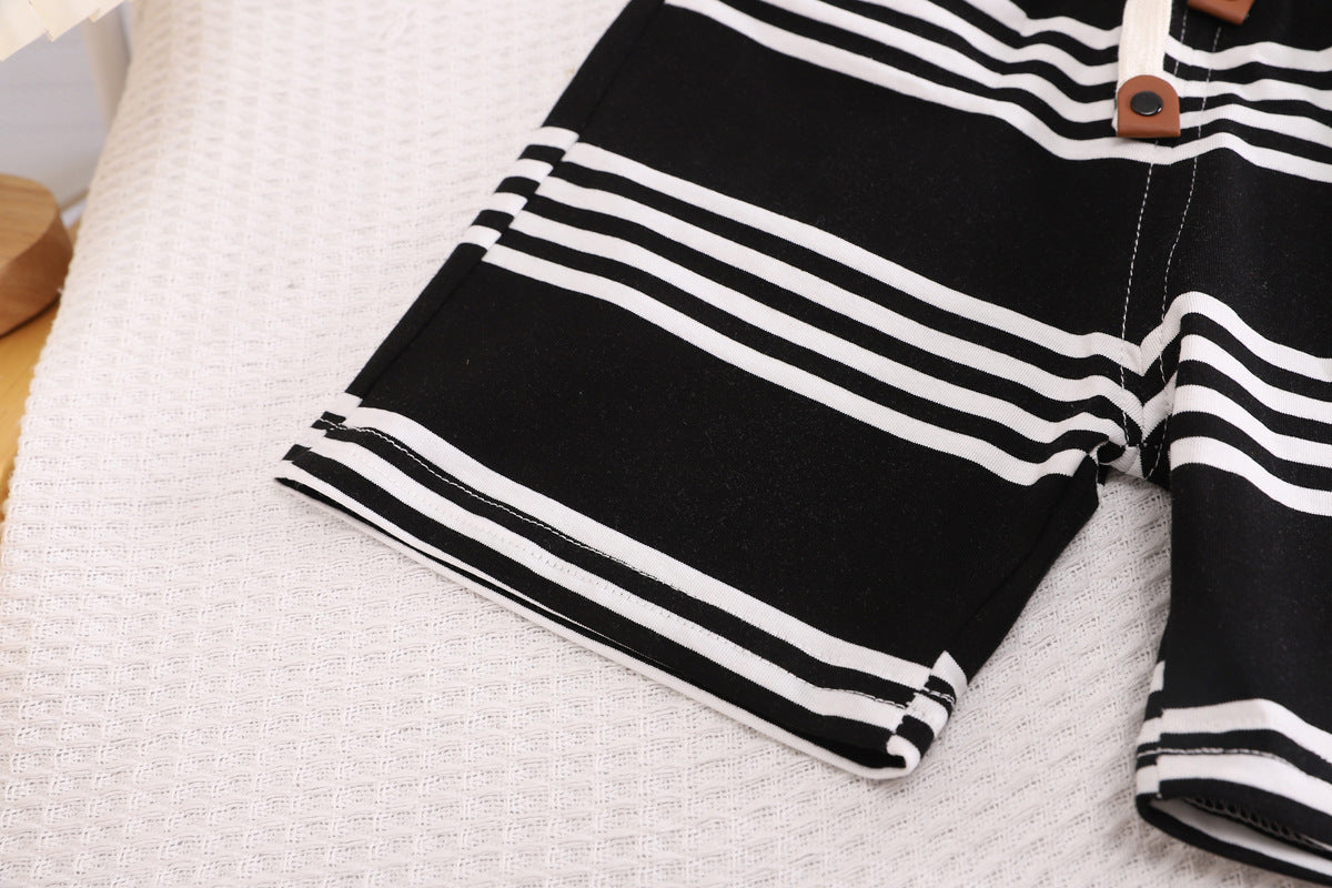 Boys Black & White Striped T-shirt With Shorts