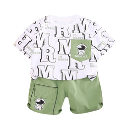 Boys Printed Round Neck T-shirt with Shorts