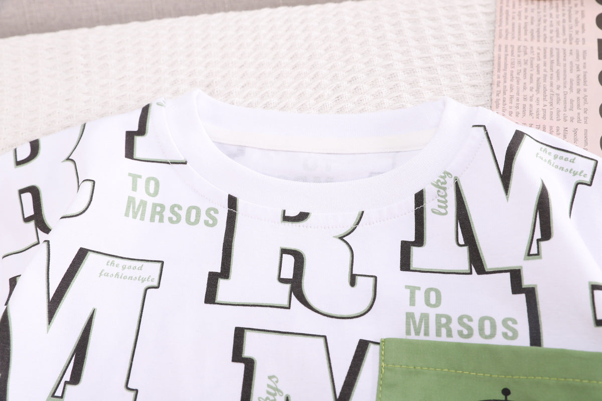 Boys Printed Round Neck T-shirt with Shorts