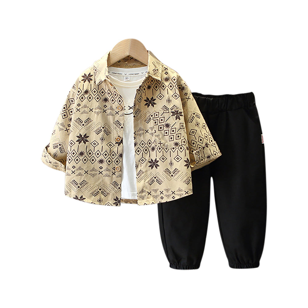 Boys Printed Shirt Collar Long Sleeves Shirt With Jogger