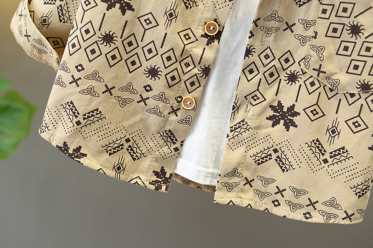 Boys Printed Shirt Collar Long Sleeves Shirt With Jogger
