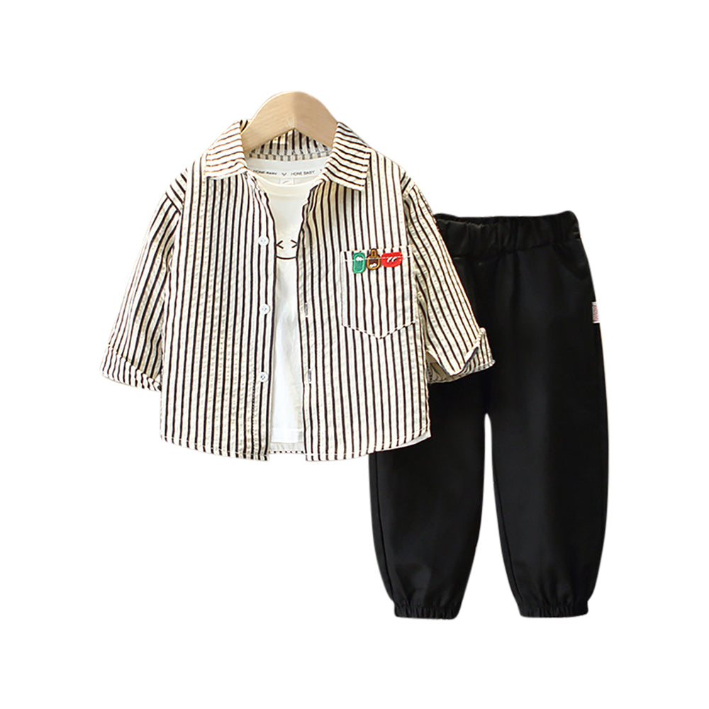 Boys Striped Shirt Collar Long Sleeves Shirt With Jogger
