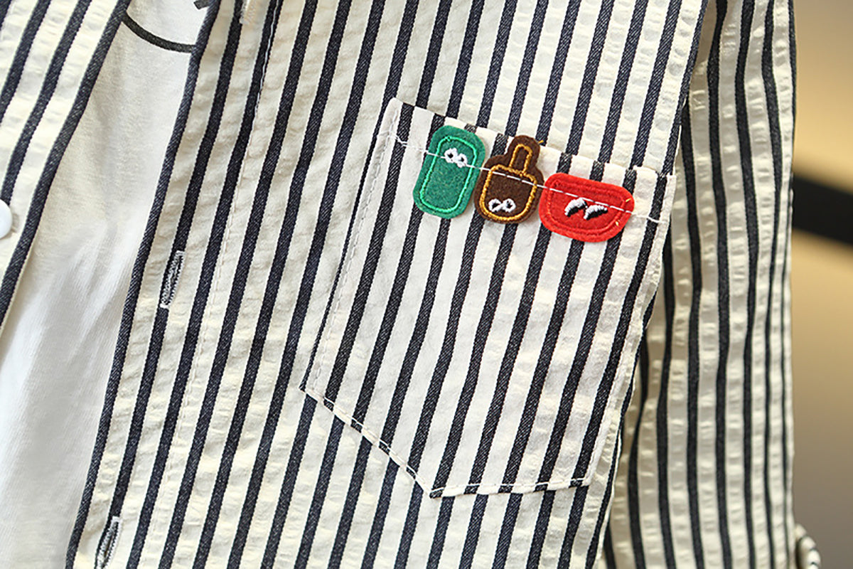 Boys Striped Shirt Collar Long Sleeves Shirt With Jogger