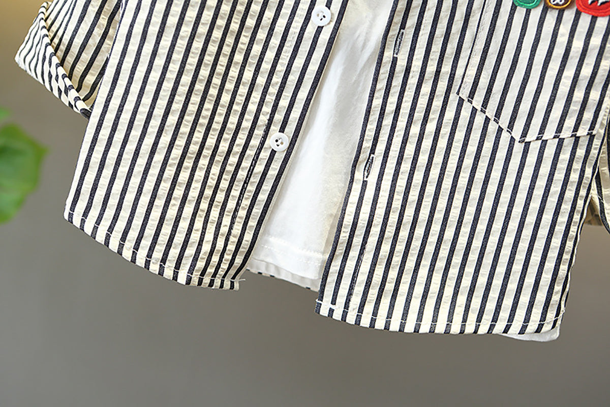 Boys Striped Shirt Collar Long Sleeves Shirt With Jogger