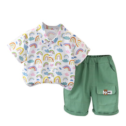 Boys Printed Pure Cotton Shirt With Shorts