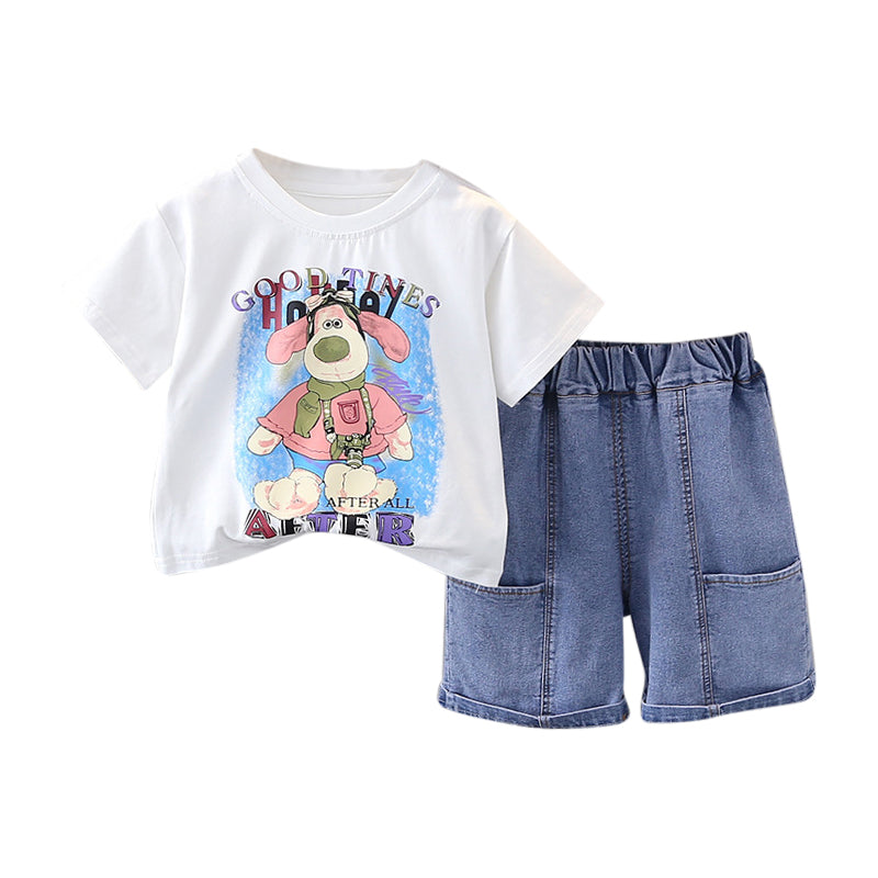 Boys Printed Pure Cotton T-shirt With Shorts