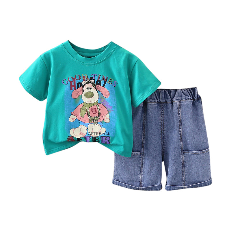 Boys Printed Pure Cotton Top With Shorts