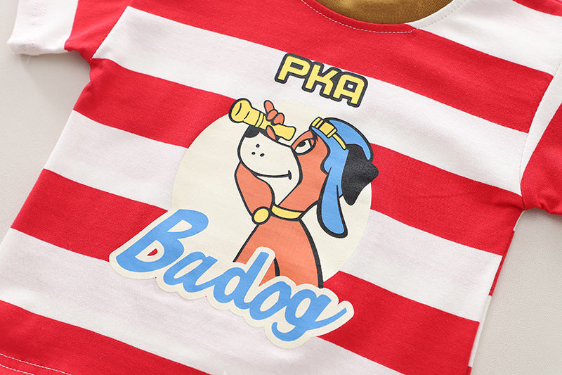 Boys Red & Navy Blue Printed Round Neck T-shirt with Shorts
