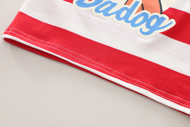 Boys Red & Navy Blue Printed Round Neck T-shirt with Shorts