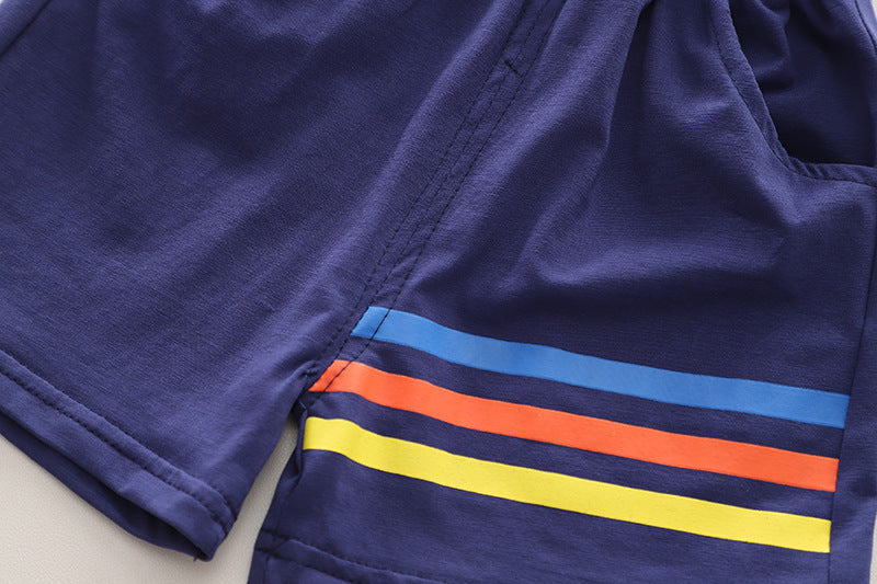 Boys Red & Navy Blue Printed Round Neck T-shirt with Shorts