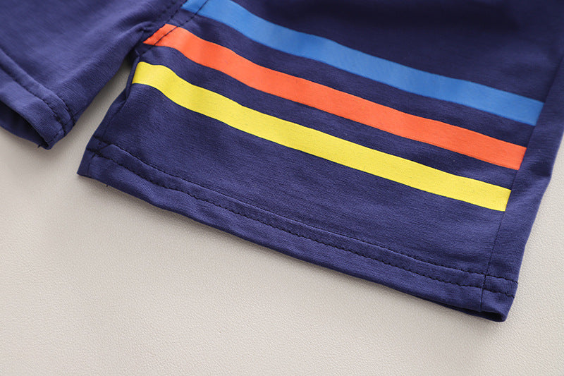 Boys Red & Navy Blue Printed Round Neck T-shirt with Shorts