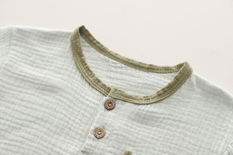 Boys White & Olive Green Round Neck T-shirt with Shorts