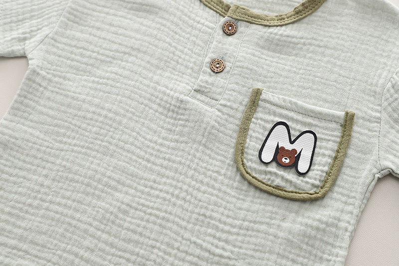 Boys White & Olive Green Round Neck T-shirt with Shorts