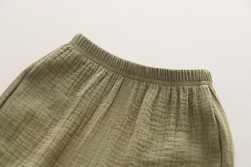 Boys White & Olive Green Round Neck T-shirt with Shorts