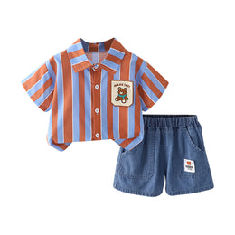 Orange & Blue Boys Striped Shirt & Shorts